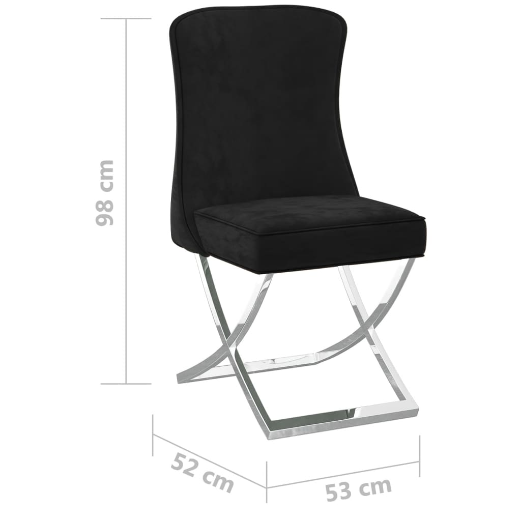 Трапезни столове, 2 бр, черни, 53x52x98 см, кадифе и инокс