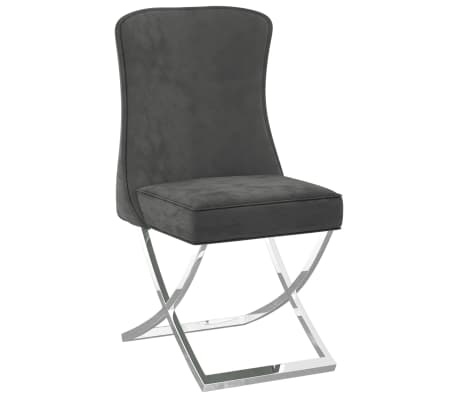 vidaXL Eetkamerstoelen 6 st 53x52x98 cm fluweel roestvrij staal grijs