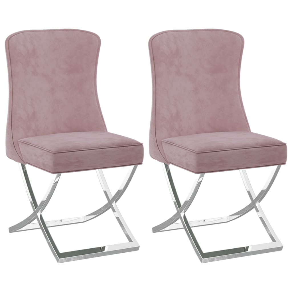 Трапезни столове, 2 бр, розови, 53x52x98 см, кадифе и инокс