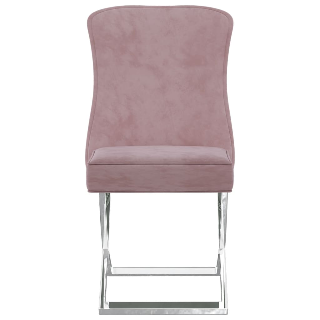 Трапезни столове, 2 бр, розови, 53x52x98 см, кадифе и инокс