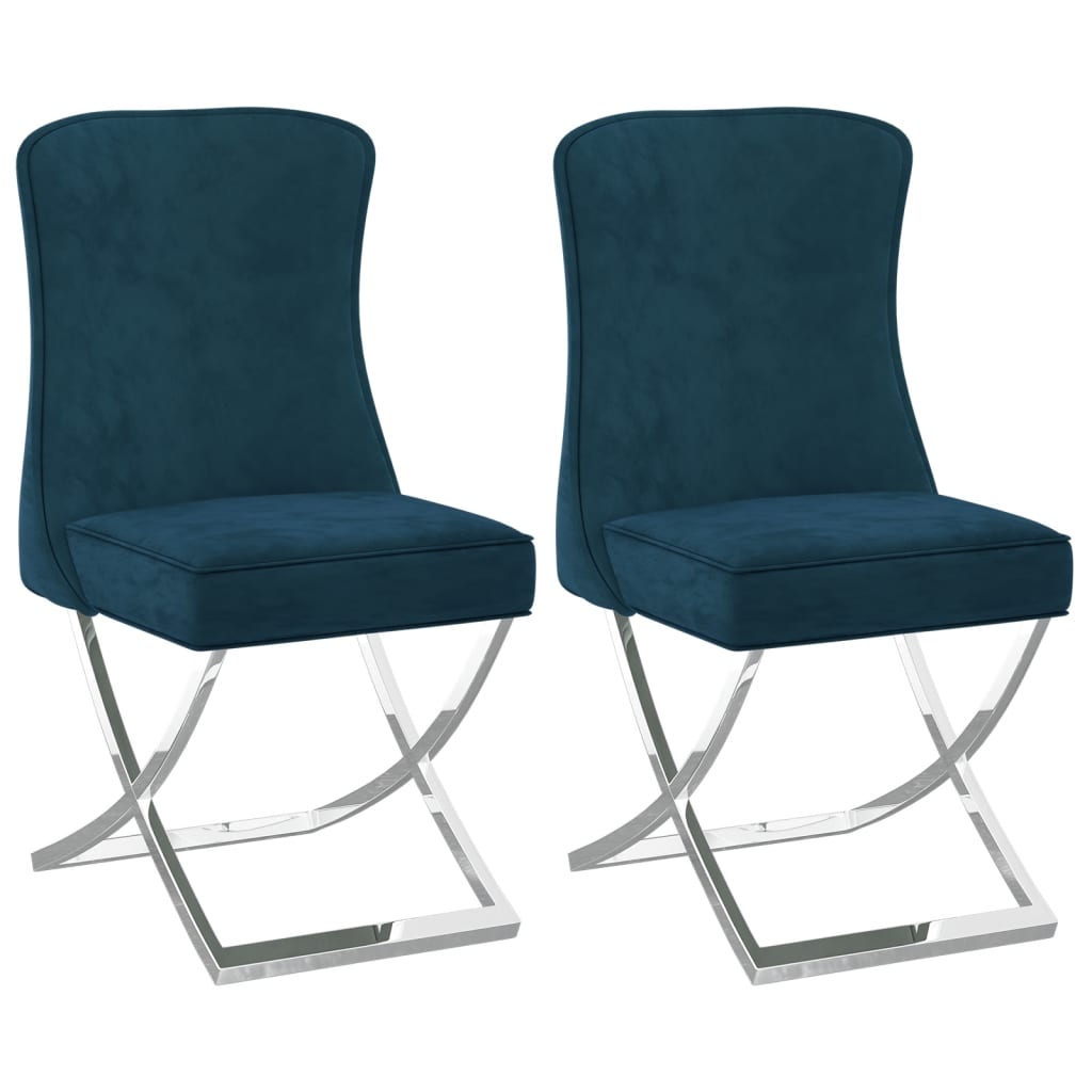 Трапезни столове, 2 бр, сини, 53x52x98 см, кадифе и инокс