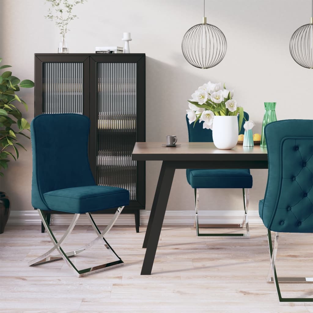 vidaXL spisebordsstole 4 stk. 53x52x98 cm fløjl rustfrit stål blå