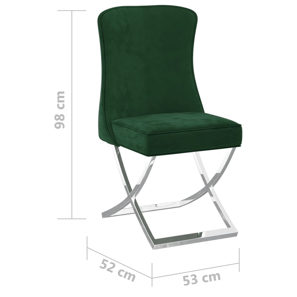 Трапезни столове 2 бр тъмнозелени 53x52x98 см кадифе и инокс