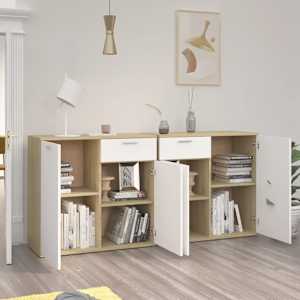 vidaXL &Scaron;oninė spintelė, baltos ir ąžuolo spalvos, 160x36x75cm, MDP