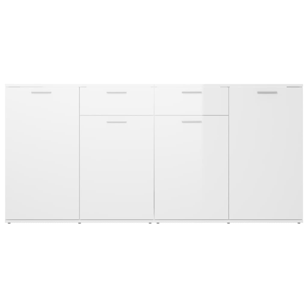 Magasfényű fehér forgácslap tálalószekrény 160 x 36 x 75 cm 