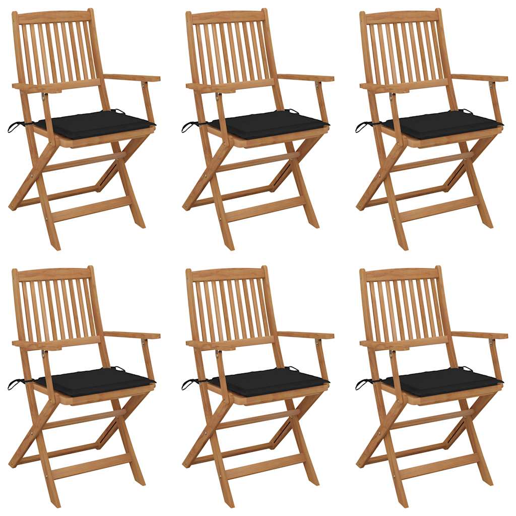 Chaises pliables de jardin 6 pcs avec coussins Bois d'acacia