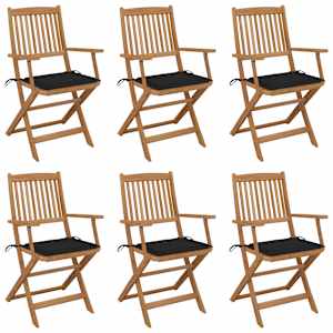 Zložljivi vrtni stoli 6 kosov z blazinami trden akacijev les