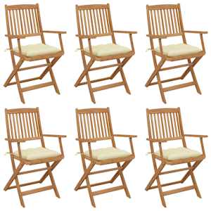 Zložljivi vrtni stoli 6 kosov z blazinami trden akacijev les