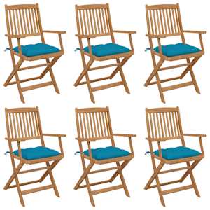 Zložljivi vrtni stoli 6 kosov z blazinami trden akacijev les