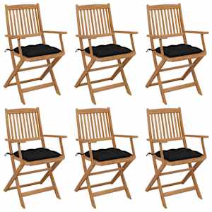 Zložljivi vrtni stoli 6 kosov z blazinami trden akacijev les