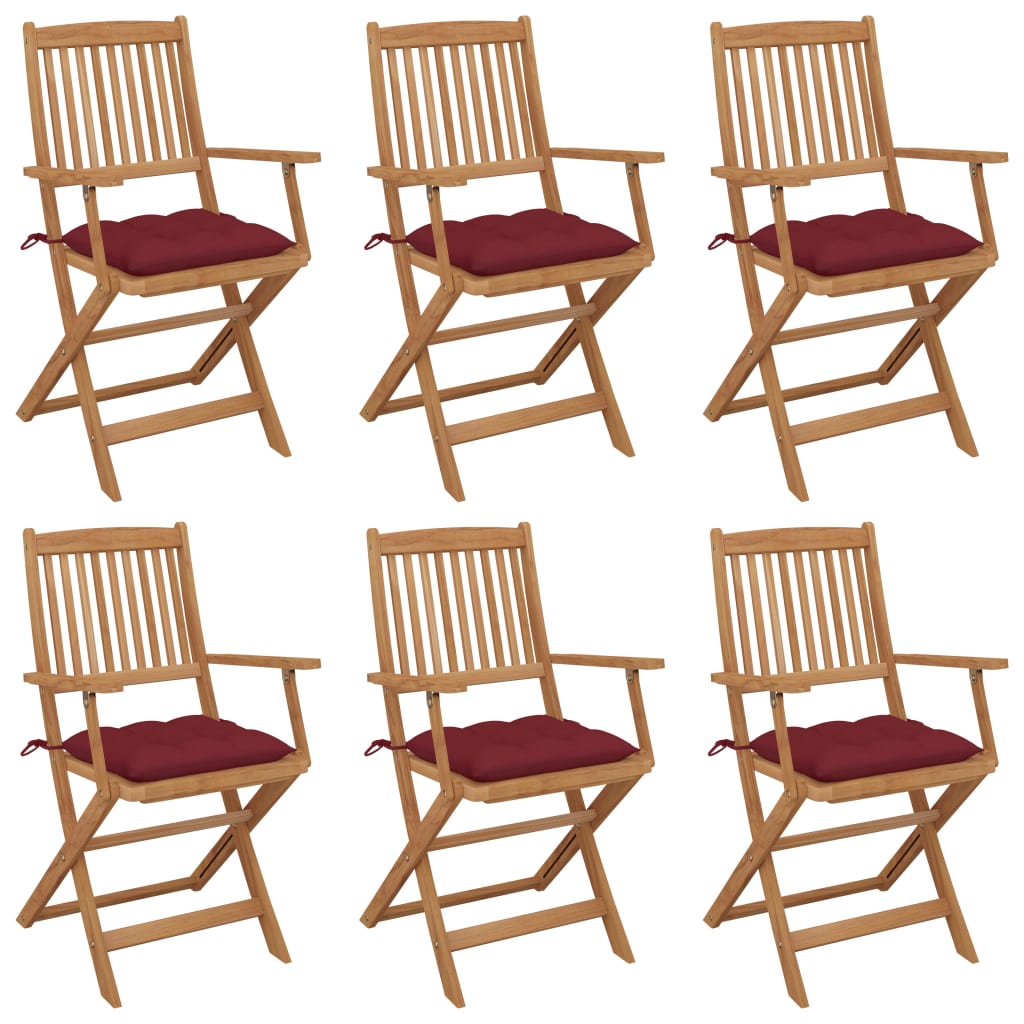 Chaises pliables de jardin 6 pcs avec coussins Bois d'acacia