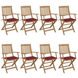 Zložljivi vrtni stoli 8 kosov z blazinami trden akacijev les