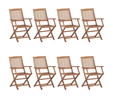 vidaXL Сгъваеми градински столове, 8 бр, с възглавници, акация масив