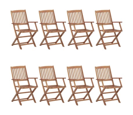 vidaXL Сгъваеми градински столове, 8 бр, с възглавници, акация масив