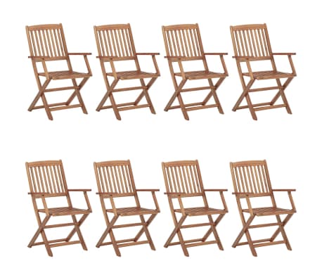 vidaXL saliekami dārza krēsli ar matračiem, 8 gab., akācijas masīvkoks