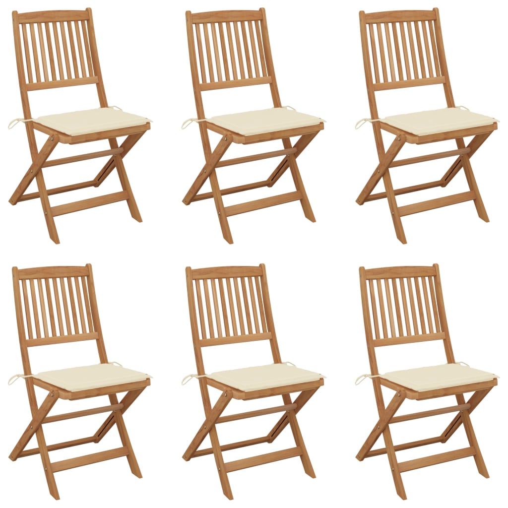 6 db összecsukható tömör akácfa kerti szék párnákkal 