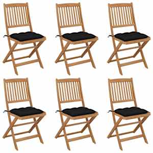 Zložljivi vrtni stoli 6 kosov z blazinami trden akacijev les