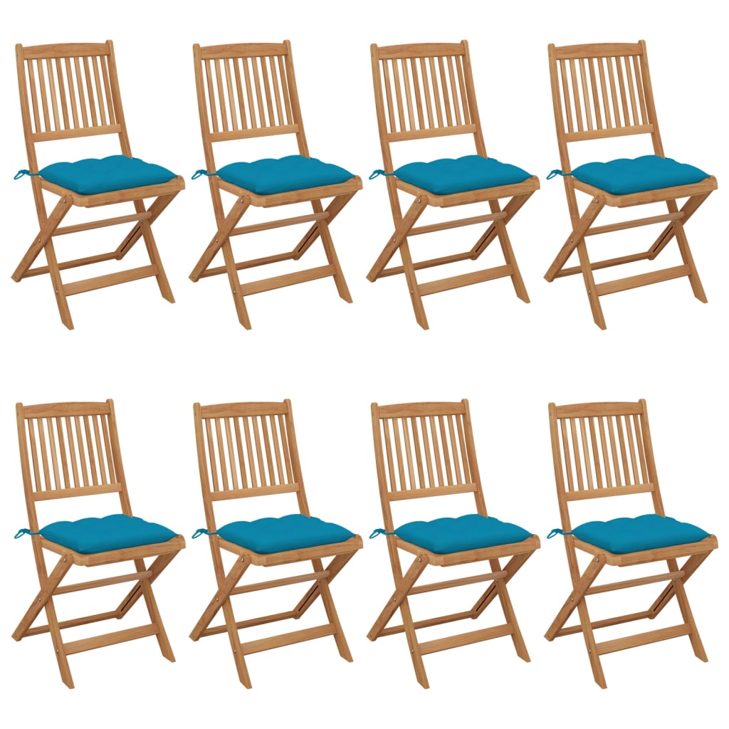  Skladacie záhradné stoličky 8 ks so sedákmi akáciový masív