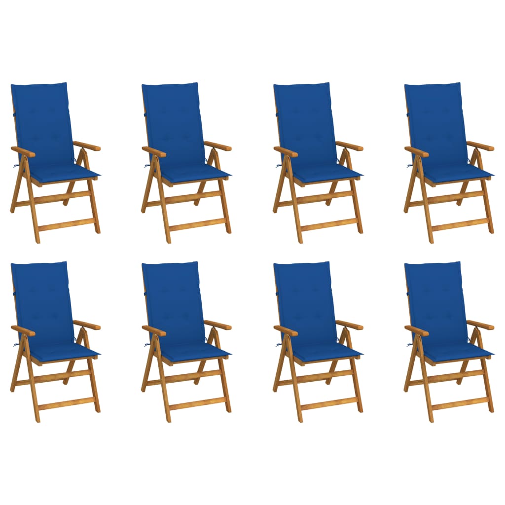 Сгъваеми градински столове с възглавници, 8 бр, акация масив