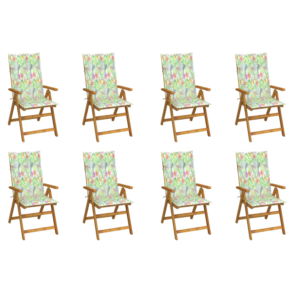 8 db összecsukható tömör akácfa kerti szék párnával 