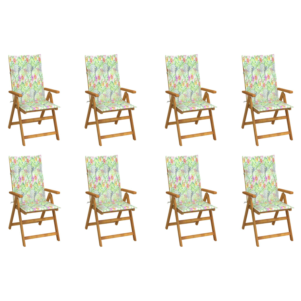 Chaises pliables de jardin avec coussins 8 pcs Bois d'acacia