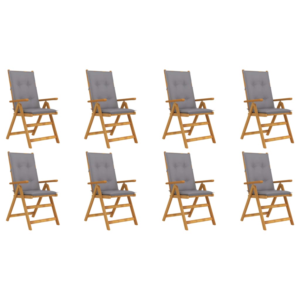 Chaises pliables de jardin avec coussins 8 pcs Bois d'acacia