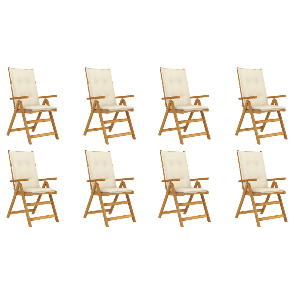 Сгъваеми градински столове с възглавници, 8 бр, акация масив