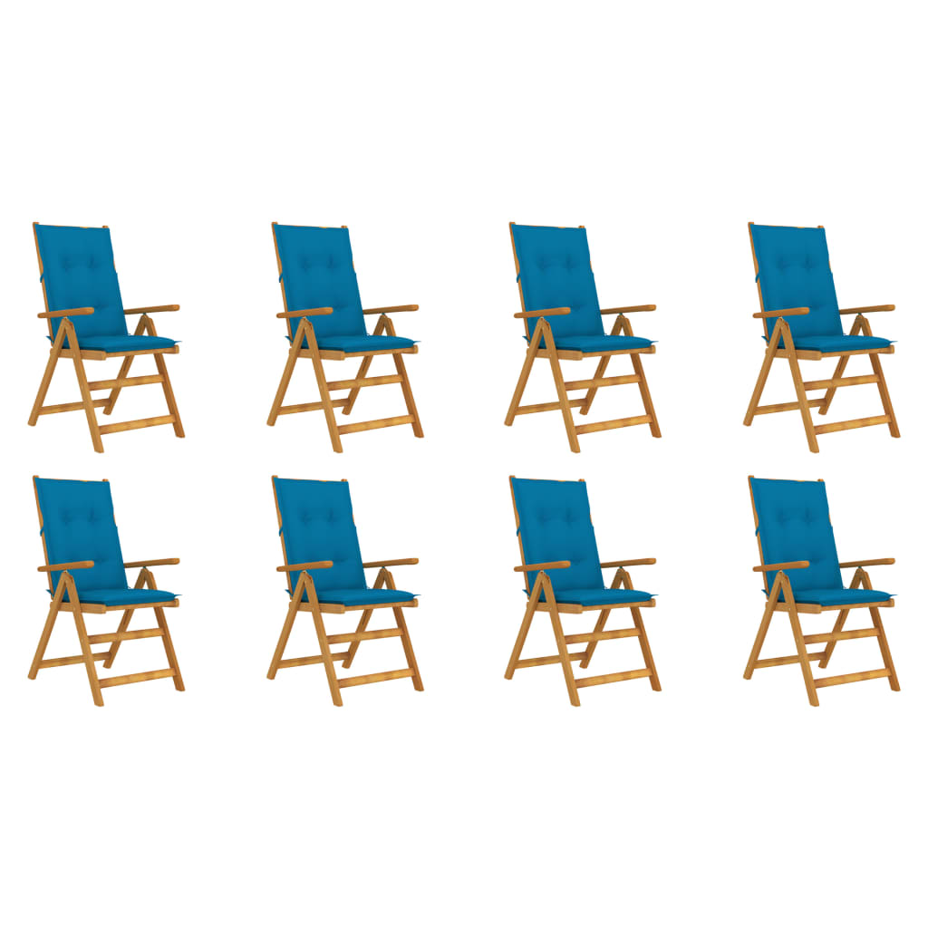 Conjunto 8 Cadeiras de Jardim  Dobráveis com Almofadas (Castanho - Madeira - 57x69x111 cm)
