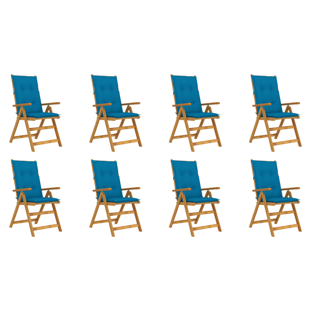 Chaises pliables de jardin avec coussins 8 pcs Bois d'acacia