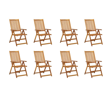 vidaXL Skladacie záhradné stoličky s podložkami 8 ks akáciový masív