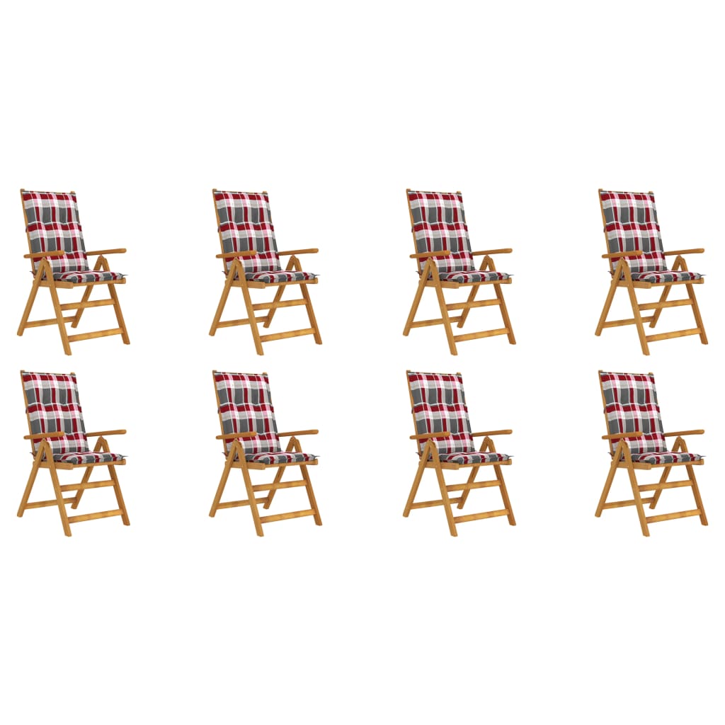 8 db összecsukható tömör akácfa kerti szék párnával 