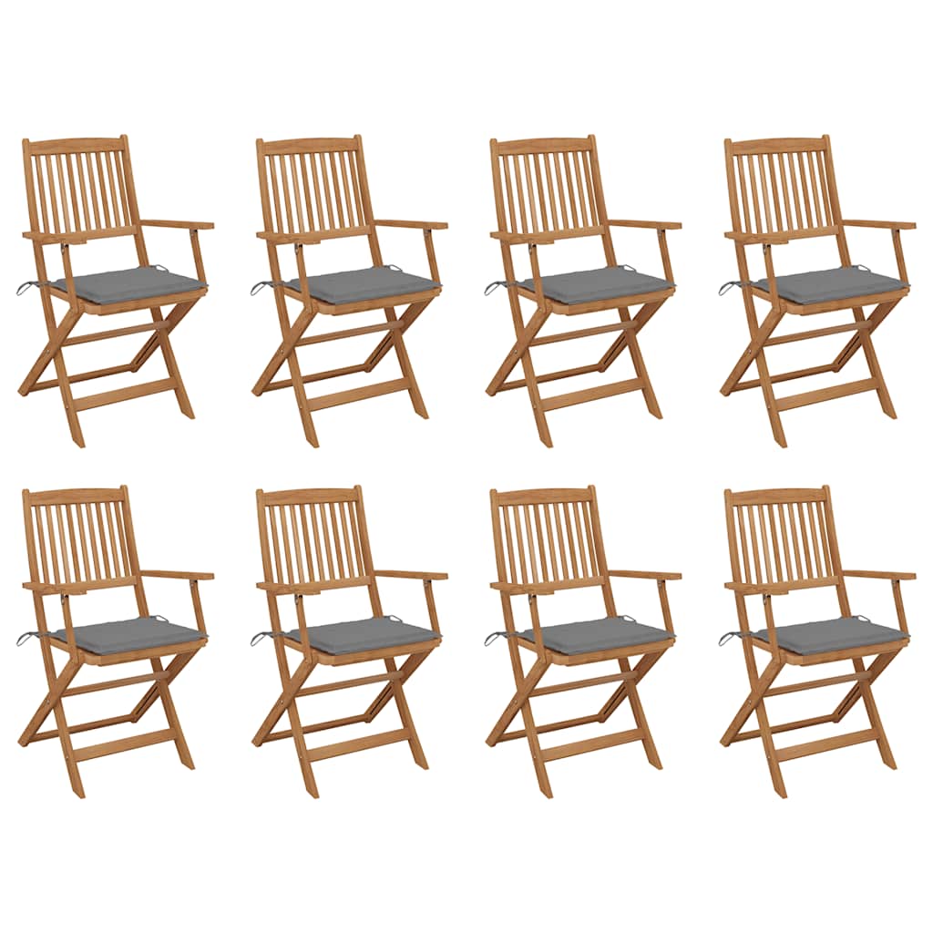 Chaises pliables d'extérieur avec coussins 8 pcs Bois d'acacia
