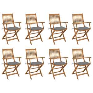 Zložljivi zunanji stoli z blazinami 8 kosov trden akacijev les