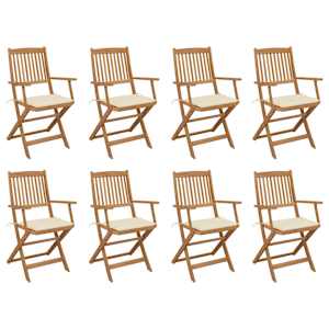 Zložljivi zunanji stoli z blazinami 8 kosov trden akacijev les