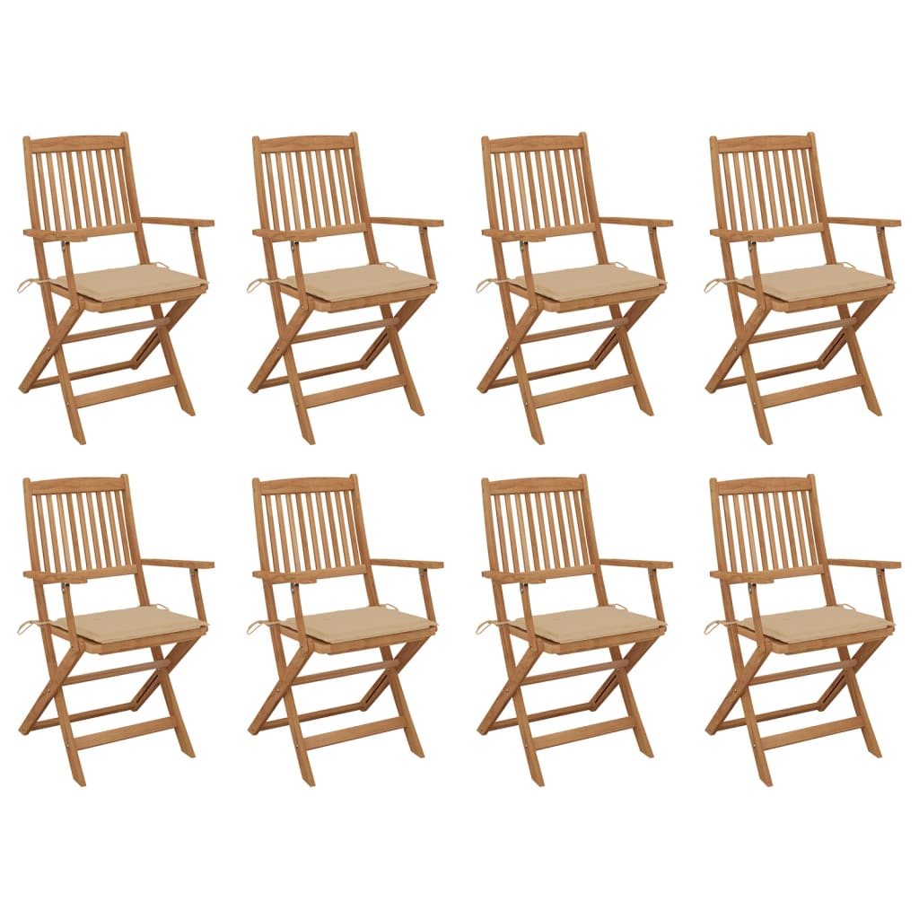 8 db összecsukható tömör akácfa kerti szék párnákkal 