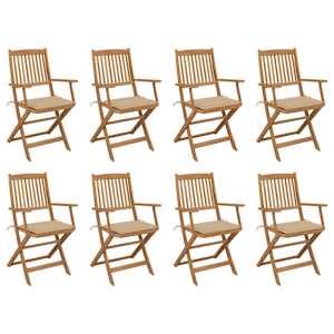 Zložljivi zunanji stoli z blazinami 8 kosov trden akacijev les