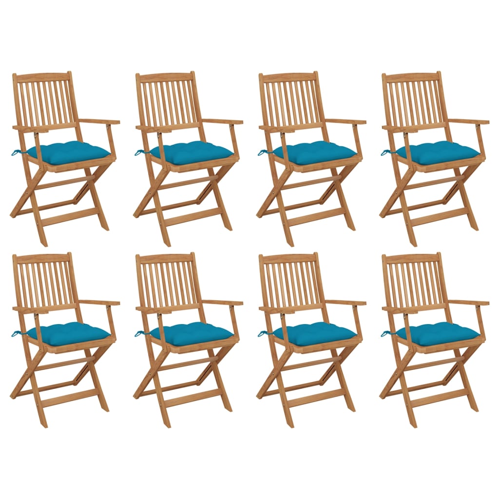 vidaXL Chaises pliables d'extérieur avec coussins 8 pcs Bois d'acacia