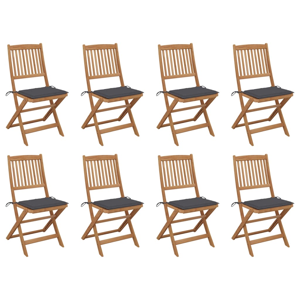 8 db összecsukható tömör akácfa kerti szék párnákkal 