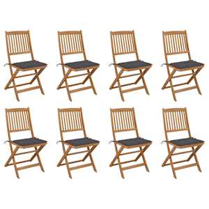 Zložljivi zunanji stoli z blazinami 8 kosov trden akacijev les