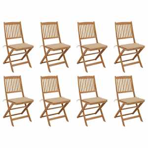 Zložljivi zunanji stoli z blazinami 8 kosov trden akacijev les