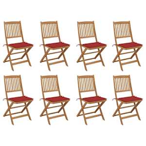 Zložljivi zunanji stoli z blazinami 8 kosov trden akacijev les