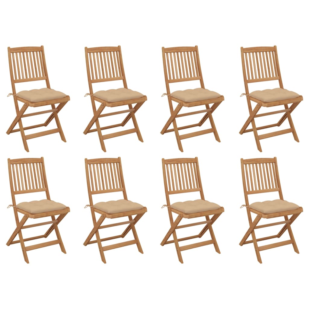 Chaises pliables d'extérieur avec coussins 8 pcs Bois d'acacia