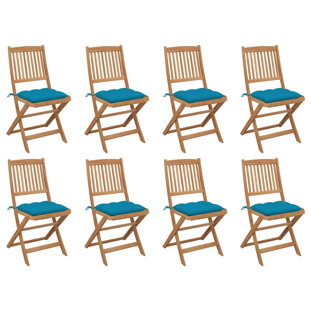 Сгъваеми градински столове с възглавници 8 бр акация масив