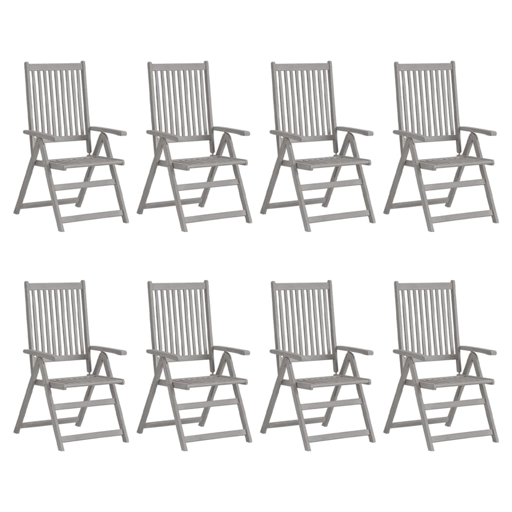 Градински накланящи се столове, 8 бр, сиви, акация масив