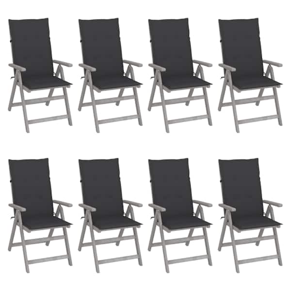 vidaXL aiatoolid, patjadega, 8 tk, hall, akaatsiapuit
