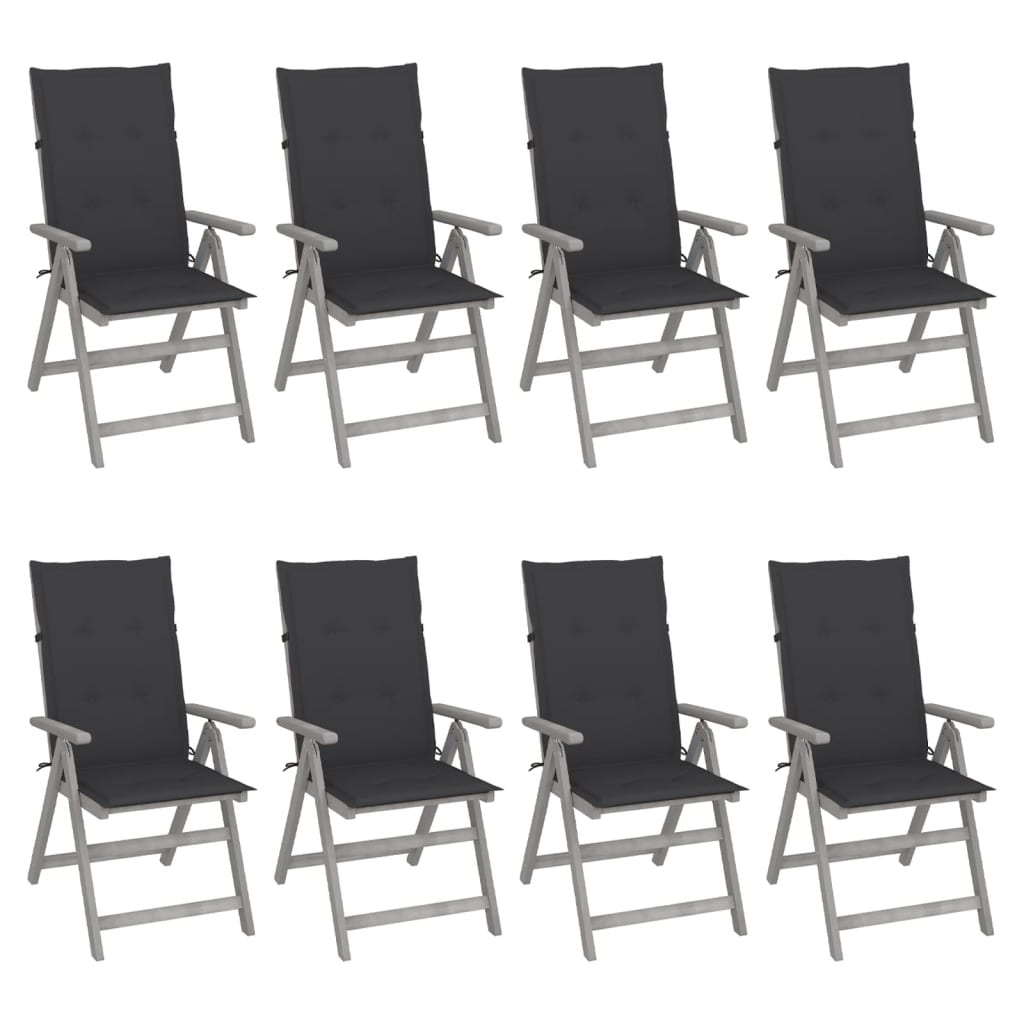 VidaXL Chaises Inclinables De Jardin Et Coussins Lot De 8 Gris Acacia