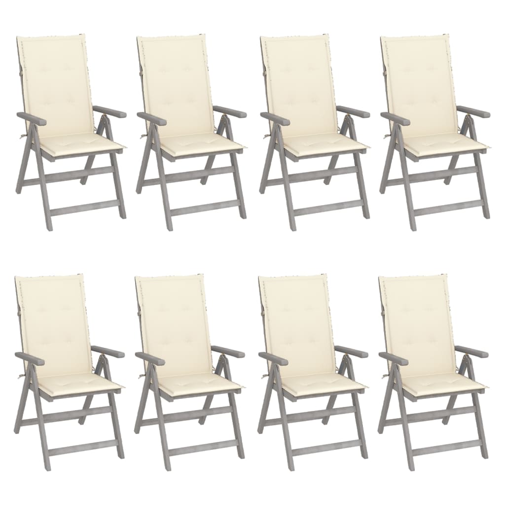Chaises inclinables de jardin avec coussins 8 pcs Gris Acacia