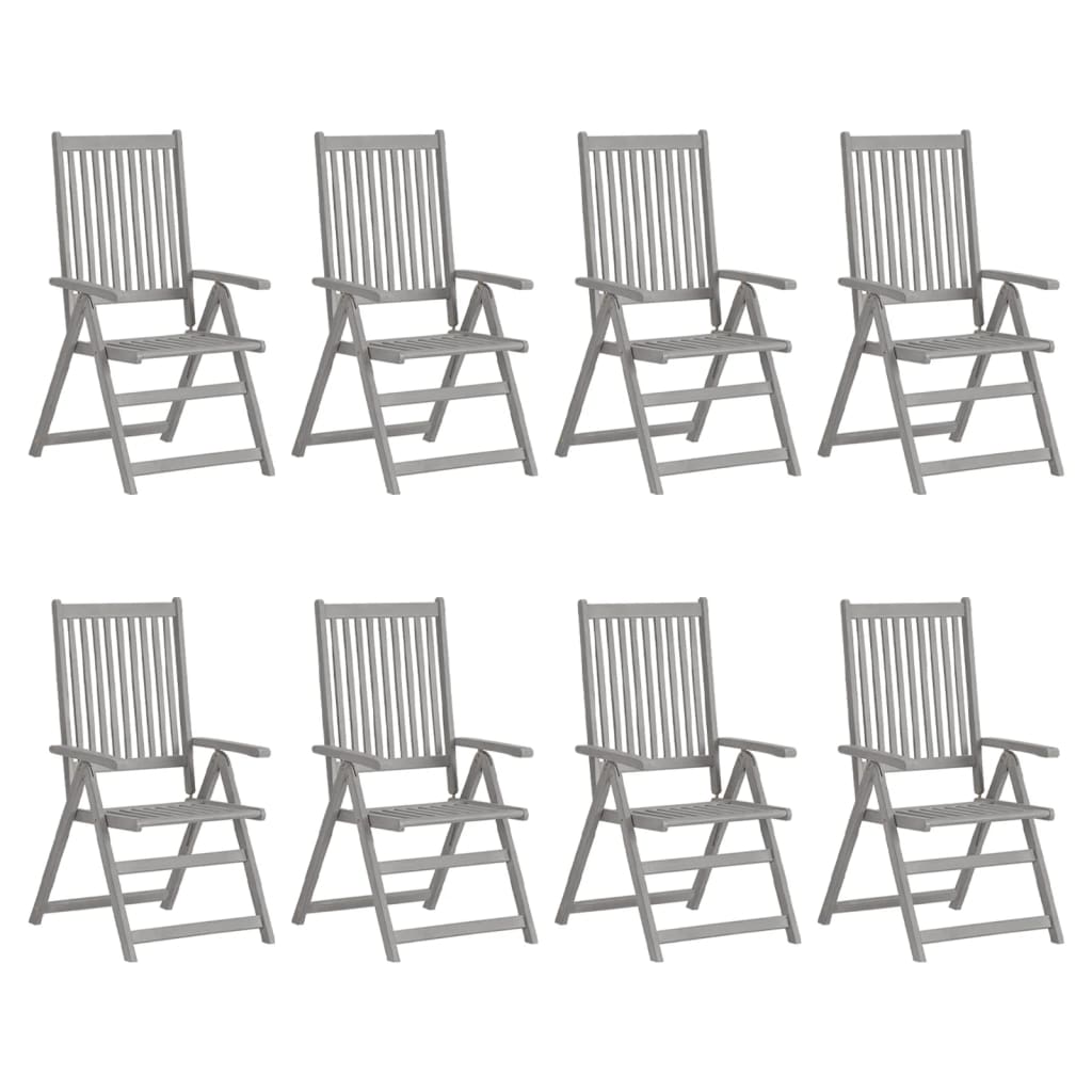 vidaXL Chaises inclinables de jardin et coussins lot de 8 Gris Acacia