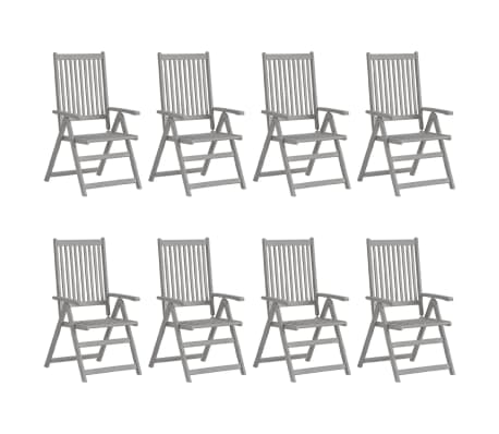 vidaXL Chaises inclinables de jardin et coussins lot de 8 Gris Acacia