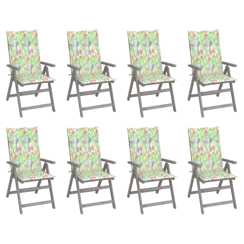 Chaises inclinables de jardin avec coussins 8 pcs Gris Acacia